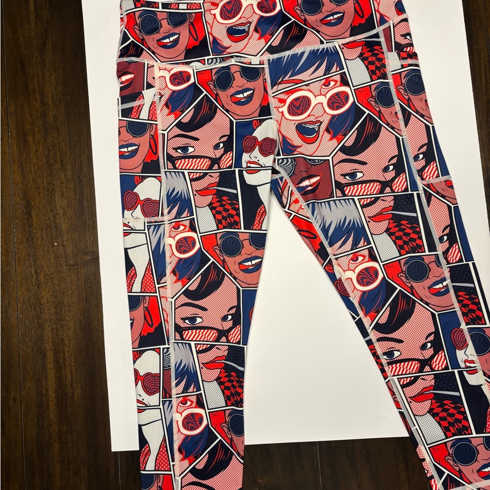 CONSTANTLY VARIED GEAR LEGGINGS YOGA PANTS SIZE X-LARGE  RED BLUE WHITE POP ART